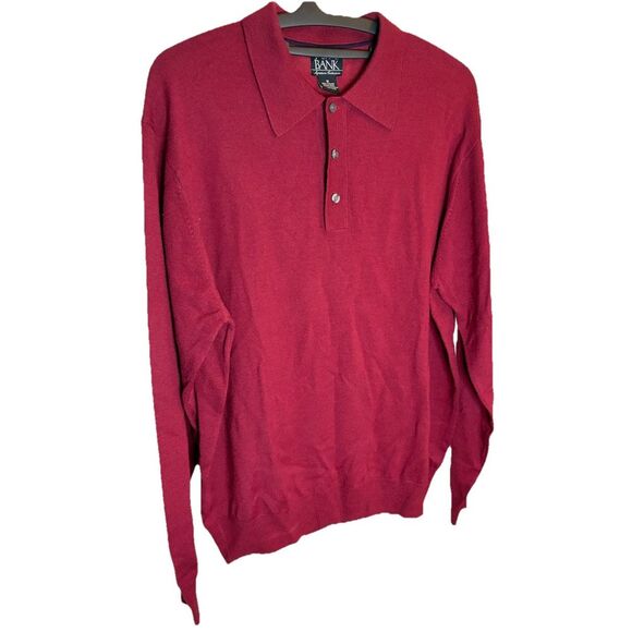 Jos A Bank Sweater Mens Medium Dark Red Merino Wool  Signature Collection Collar - Picture 1 of 6